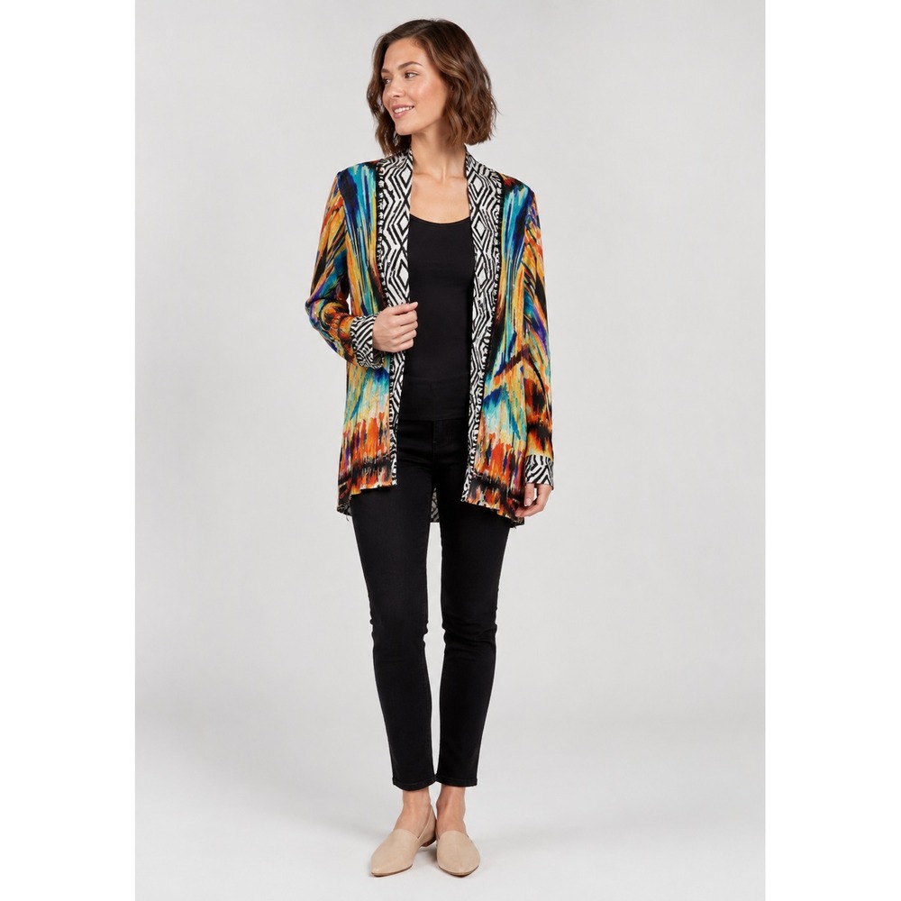 Chico's Artsy Boho Cardigan Womens 0 XS Multicolor Rayon Open Front Lightweight